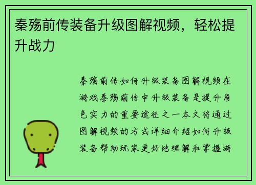 秦殇前传装备升级图解视频，轻松提升战力
