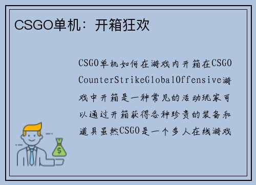 CSGO单机：开箱狂欢